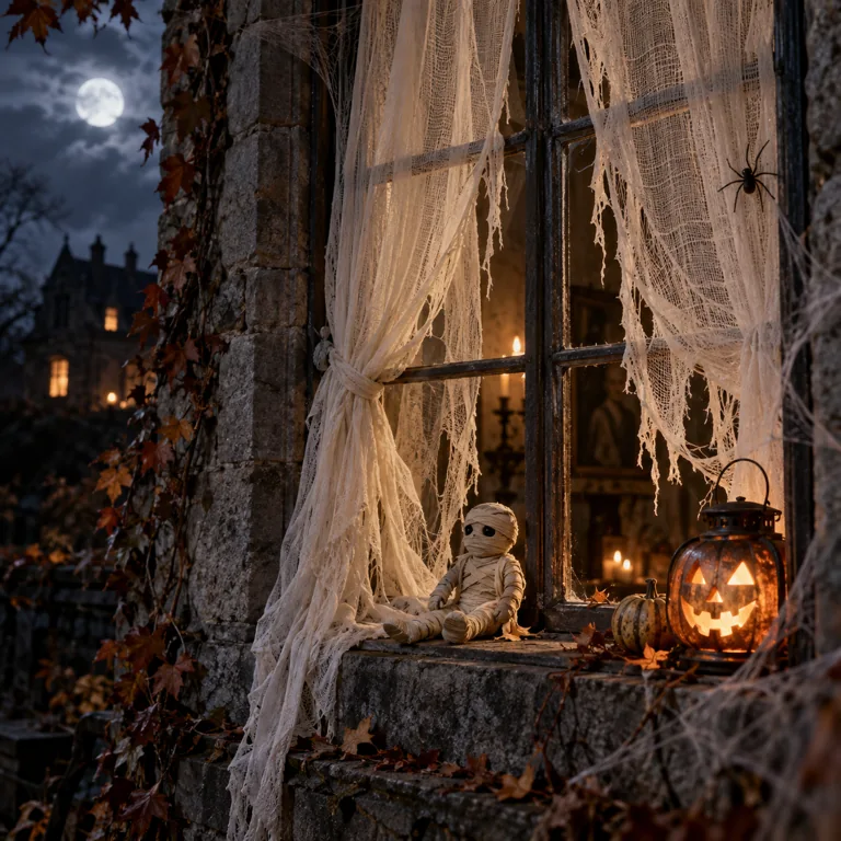 Project inspiration: torn muslin curtains at a haunted window.