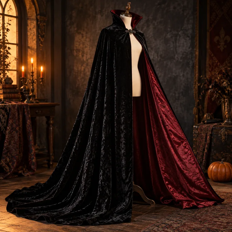 Project inspiration: black velvet vampire cape with burgundy lining.