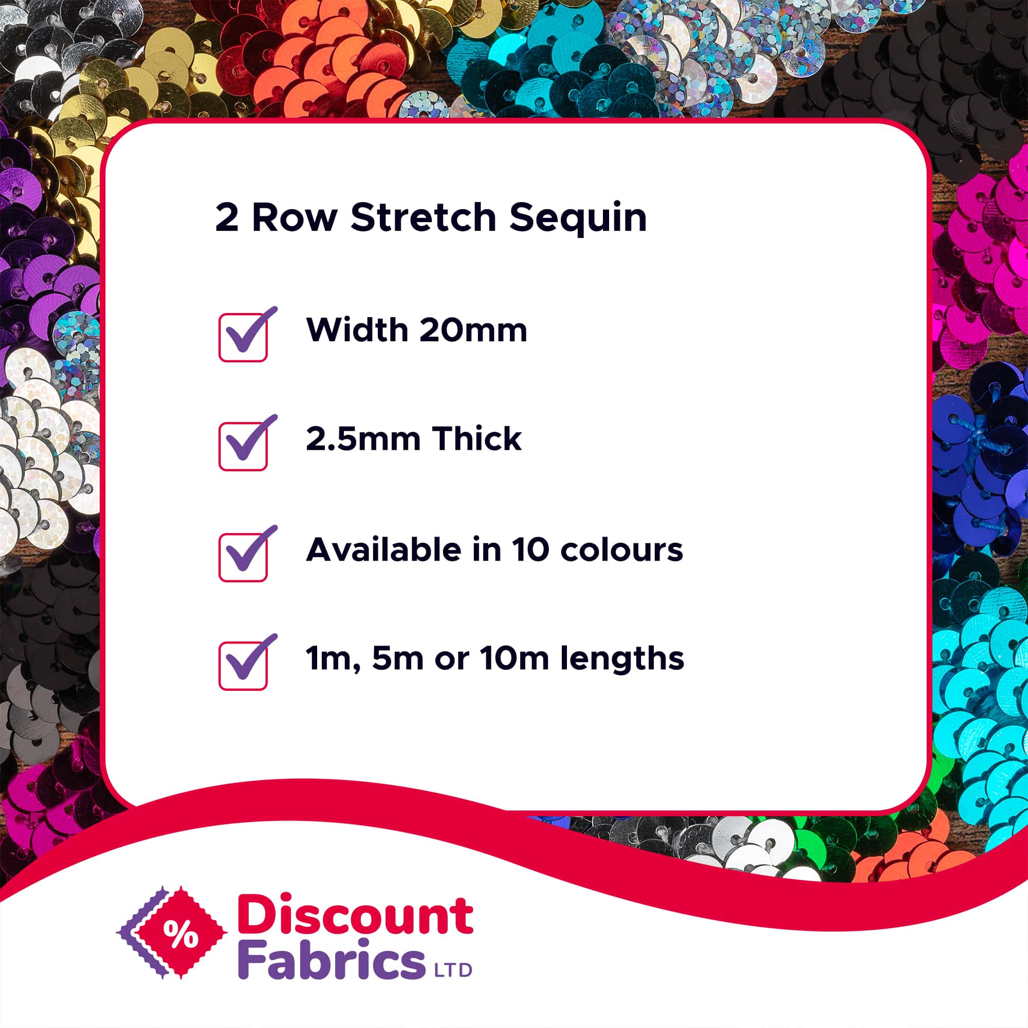 2 Row Stretch Sequin Trim - 20mm Wide