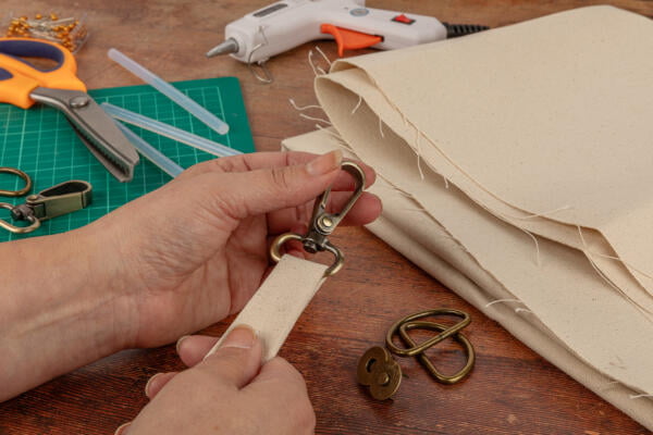 Image showing canvas fabric being used for bag making combined with our cotton bag strap