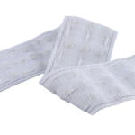 Close-up of a white woven elastic band featuring a checkered pattern. The band has textured squares and visible stitching along the edges, giving it a durable and flexible appearance.