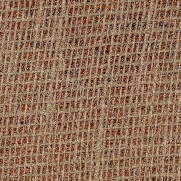 Close-up of brown burlap fabric with a coarse, woven texture. The interlaced natural fibers create a rustic and rough pattern, characteristic of the material often used for sacks, crafts, and decoration.