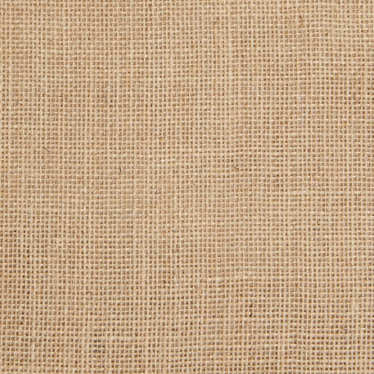 A close-up of Hessian Fabric highlights its woven natural fiber pattern. The beige material displays a rustic, rough look with visible intersecting threads creating a grid-like design.