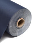 This image shows a roll of blackout lining fabric. The fabric is neatly rolled around a central cardboard tube, revealing multiple layers tightly wound together. The fabric has a smooth, matte finish and is displayed on a clean, white background that emphasizes its uniform color and texture. The edge of the roll is cleanly cut, highlighting the fabric's thickness and durability. The colour of this lining is navy