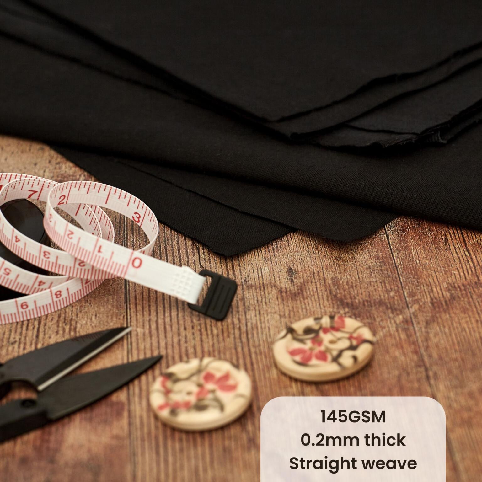 calico fabric shown in detail with information/properties of cotton calico fabric, black fabric