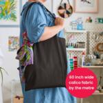 Calico fabric being used with a real life example of use case. Cotton tote bag