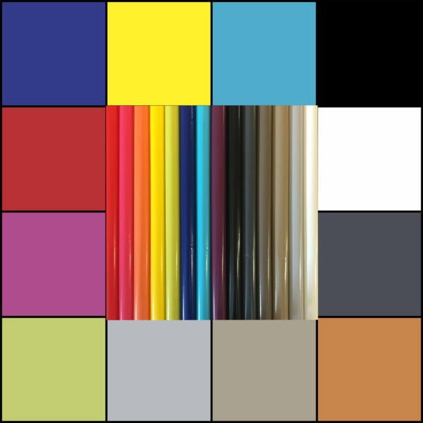A grid of 16 color blocks with two rows of colored pencils in the center. The colors in the blocks are various shades of blue, yellow, red, green, gray, brown, white, and black. The colored pencils include a similar range of colors.