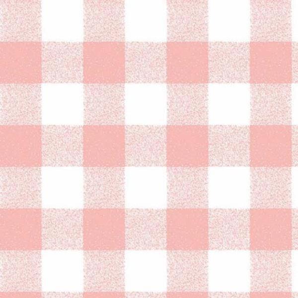 A pink and white gingham checkered pattern. The squares are uniformly sized, alternating between pink and white, creating a simple, classic look. The pink squares have a subtle texture, giving the pattern a slightly textured appearance.