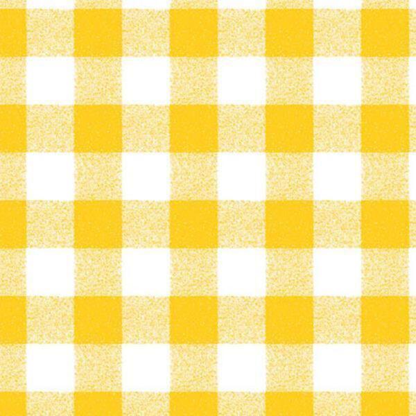 A yellow and white checkered pattern with a texture resembling woven fabric. The pattern consists of evenly spaced squares, alternating between yellow and white, creating a classic, vibrant gingham design.