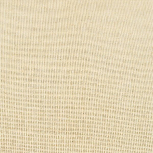A close-up view of beige burlap fabric showcasing its coarse, textured weave. The pattern is consistent, with visible individual fibers interlocking to form the cloth. The natural color and grainy surface are clearly highlighted.