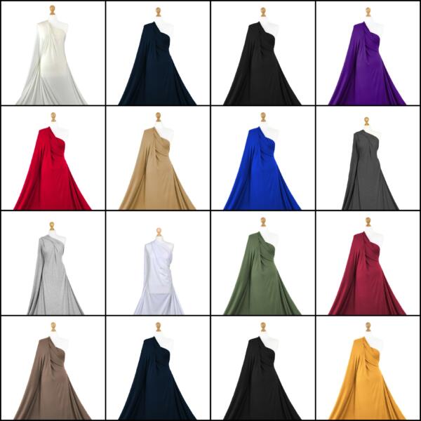 A grid of 20 images shows a mannequin wearing a flowing, one-shoulder dress in various colors, including white, navy, black, purple, red, beige, royal blue, gray, light gray, olive, and burgundy. Each dress draws attention with its elegant draping.