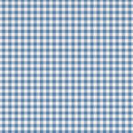 A seamless pattern of a blue and white gingham checkered fabric. The repeating squares create a classic and timeless design, with evenly spaced lines crossing horizontally and vertically, forming a grid of alternating blue and white squares.