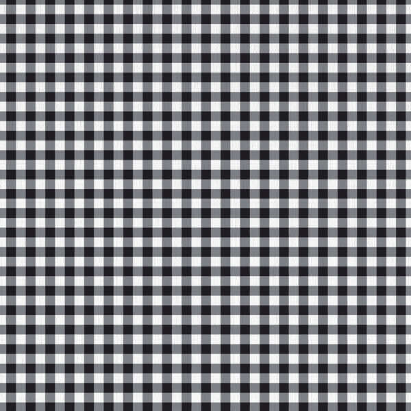 A pattern of black and white gingham checks, with evenly spaced squares in a repeating grid. The design consists of alternating black and white squares intersected by gray lines where the colors overlap.