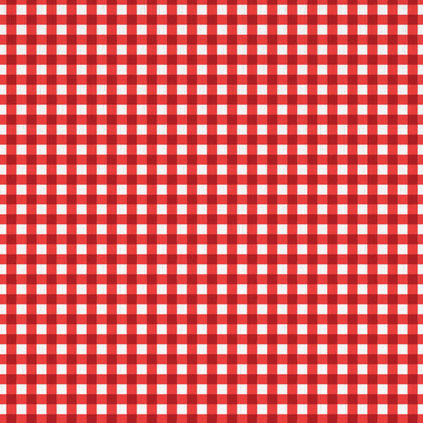 A red and white checkered pattern with evenly spaced squares, reminiscent of a traditional picnic tablecloth. The design is simple and repetitive.