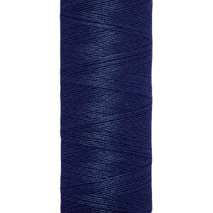 A spool of Gütermann thread in dark blue color, featuring a label displaying "100 m - 110 yds/vgs" at the base. The thread is neatly wound around the spool.