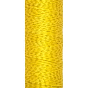 Spool of Gütermann yellow sewing thread, labeled with 100 meters and 110 yards, set against a white background.