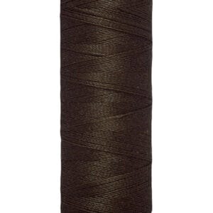 A spool of Gütermann sewing thread, dark brown in color, wound neatly on a cream-colored plastic reel. The spool is labeled with "Gütermann" at the top and "100 m - 110 yds/vgs" at the bottom.