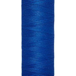 Spool of Gütermann blue sewing thread with 100 meters or 110 yards indicated on the base.