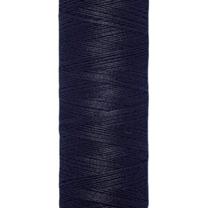 A spool of Gütermann dark blue sewing thread with cream-colored ends. The label indicates a length of 100 meters or 110 yards.