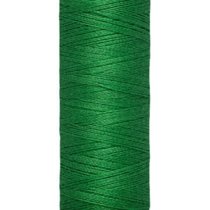 A spool of Gütermann green sewing thread with 100 meters or 110 yards capacity.