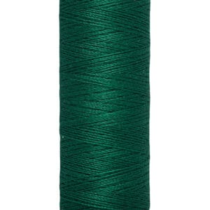 A spool of Gütermann sewing thread, 100 meters or 110 yards, in dark green. The thread is neatly wound around a beige spool with the brand name printed on the top.