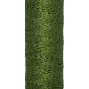 A spool of Gütermann sewing thread in dark green, labeled with 100 meters - 110 yards. The spool is cylindrical with a cream-colored top and bottom.