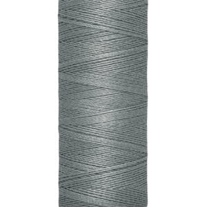 Spool of Gütermann sewing thread in a muted green color, labeled as 100 meters - 110 yards. The spool has beige caps at the top and bottom with the brand name printed on the top cap.