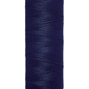 A spool of Gütermann navy blue sewing thread, labeled with "100 m" and "110 yds/vgs," shown against a white background.