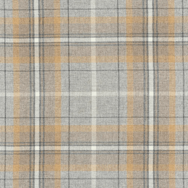 A plaid fabric pattern with intersecting lines in gray, beige, and white. The design forms a grid-like arrangement with subtle color variations giving a textured appearance.