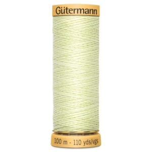 Spool of Gütermann thread in light green, labeled with 100 meters and 110 yards.