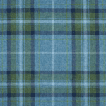 A blue and green tartan pattern with intersecting horizontal and vertical lines. The design features light blue, dark blue, green, and white stripes creating a plaid effect.