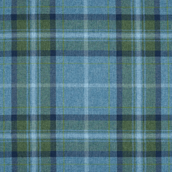 A blue and green tartan pattern with intersecting horizontal and vertical lines. The design features light blue, dark blue, green, and white stripes creating a plaid effect.