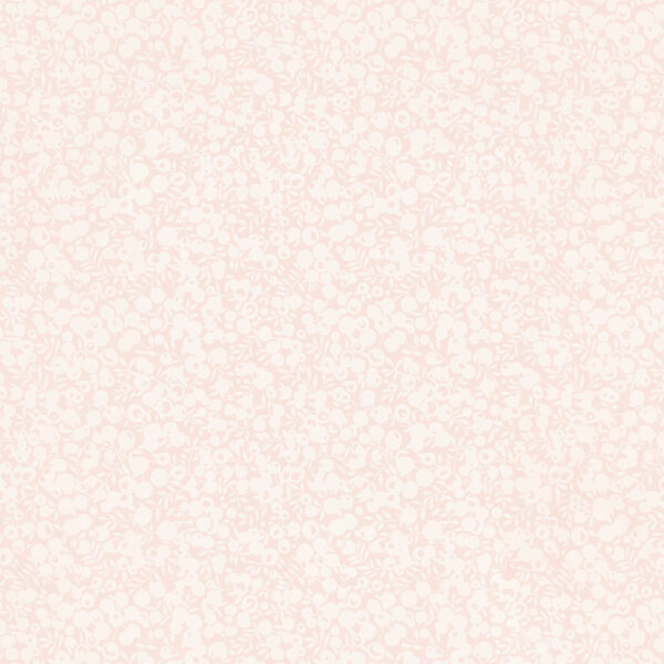 Light pink seamless floral pattern featuring delicate, small flowers, leaves, and berries evenly distributed across the background, creating a soft and subtle decorative design.