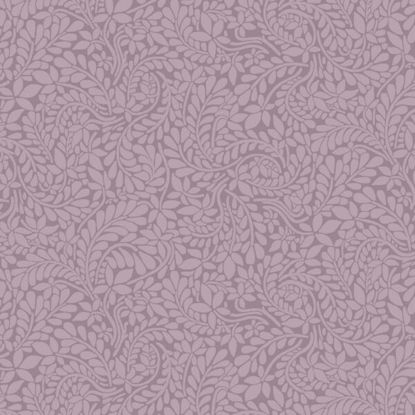 Seamless pattern of intricate, swirling floral and leaf designs in shades of light and medium purple, creating an ornate, elegant background.