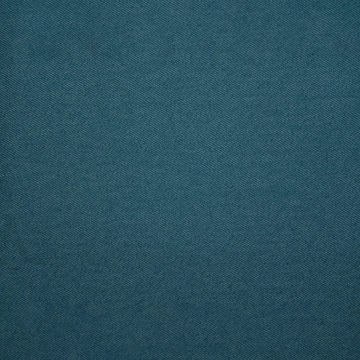 Jeans-Denim-Indigo-Petrol-2 Close-up of textured blue-green fabric with a subtle diagonal weave pattern, giving it a soft and slightly heathered appearance.