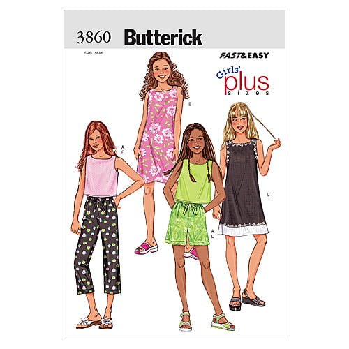 B3860_envelope_front.jpg Butterick | B3860 | Girls'/Girls' Plus Top, A-Line Dresses, Shorts and Pants - Image 1