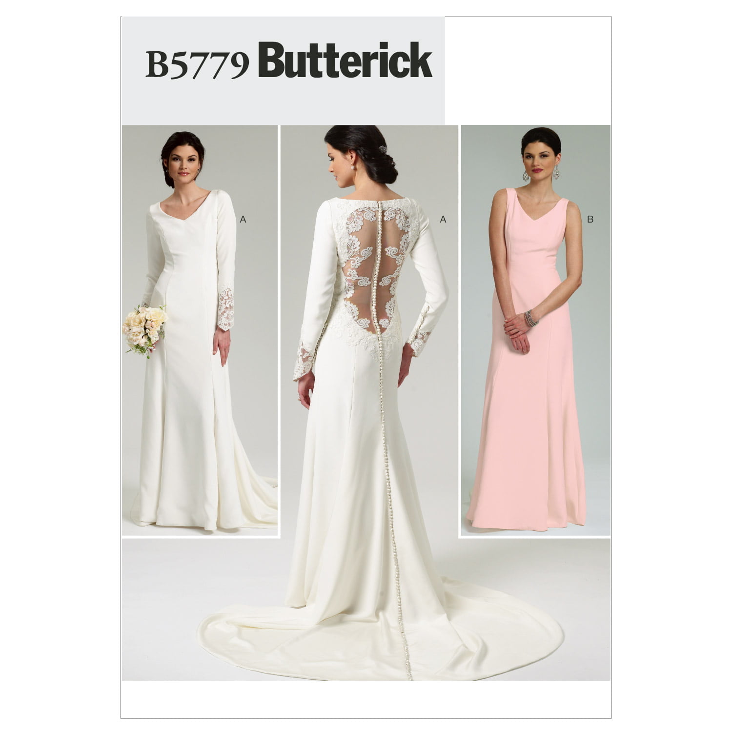 B5779_envelope_front.jpg Butterick | B5779 | Misses' Lace-Back Dresses with Train - Image 1