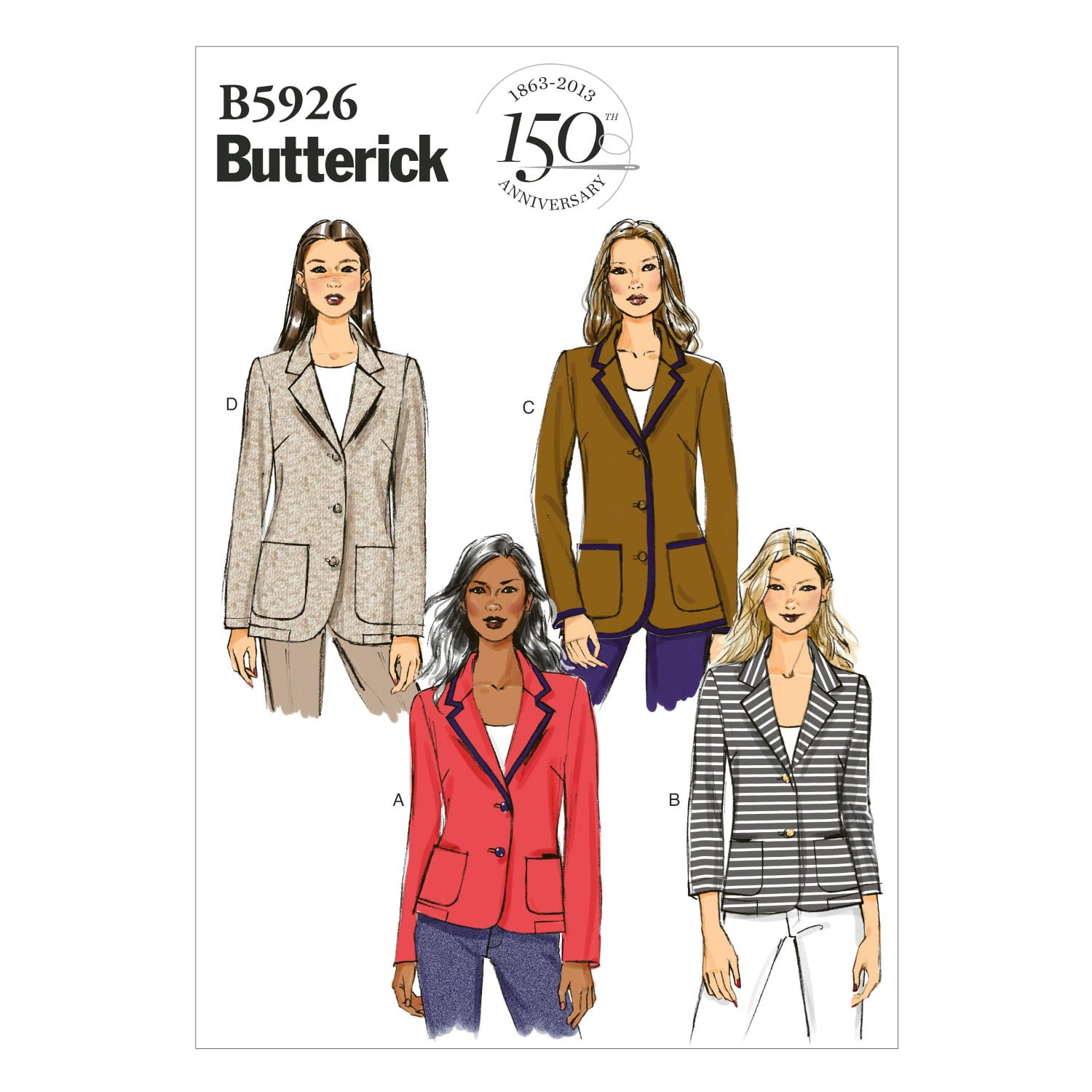 B5926_envelope_front-1.jpg Butterick | B5926 | Misses'/Misses' Petite Classic Notched Collar Blazer - Image 1