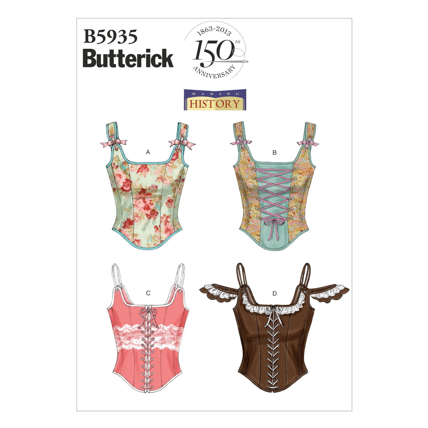 B5935_envelope_front.jpg Butterick | B5935 | Boned Corsets with Lacing and Ruffle Variations - Image 1