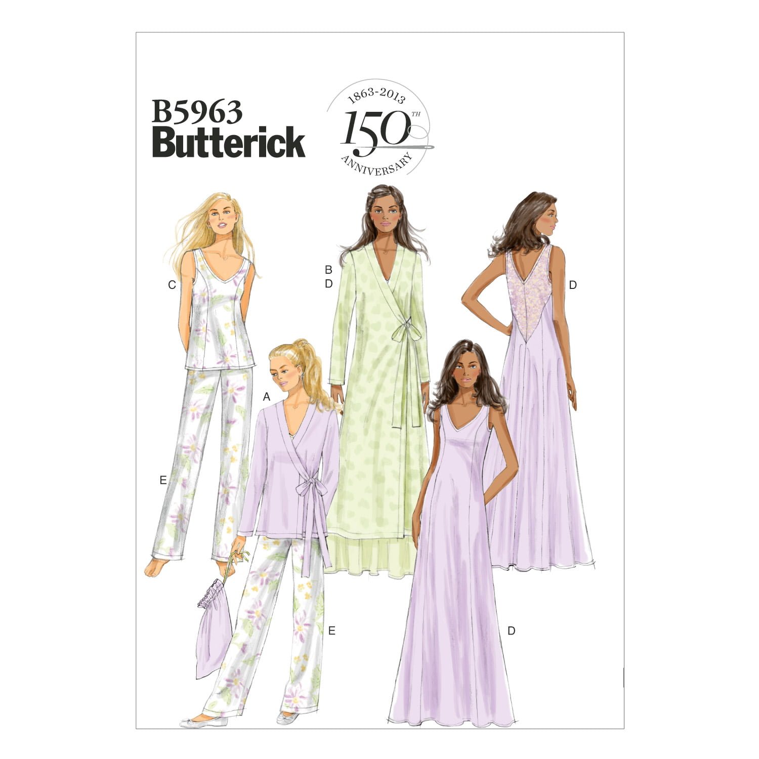 B5963_envelope_front.jpg Butterick | B5963 | Misses' Side-Tie Robe, Top, Gown, Pants and Drawstring Bag - Image 1