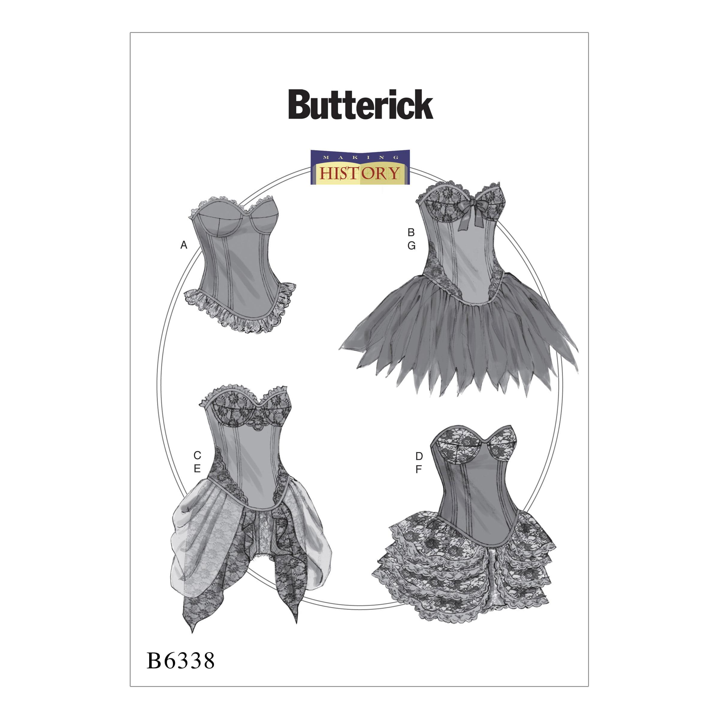 B6338_envelope_front.jpg Butterick | B6338 | Curved-Hem Corsets and Skirts - Image 1
