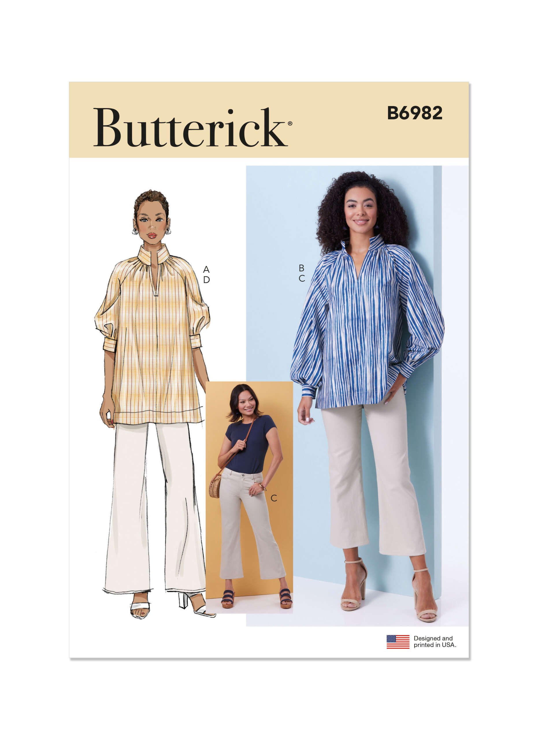 B6982_envelope_front-scaled-1.jpg Butterick | B6982 | Misses' Tunics and Jeans - Image 1