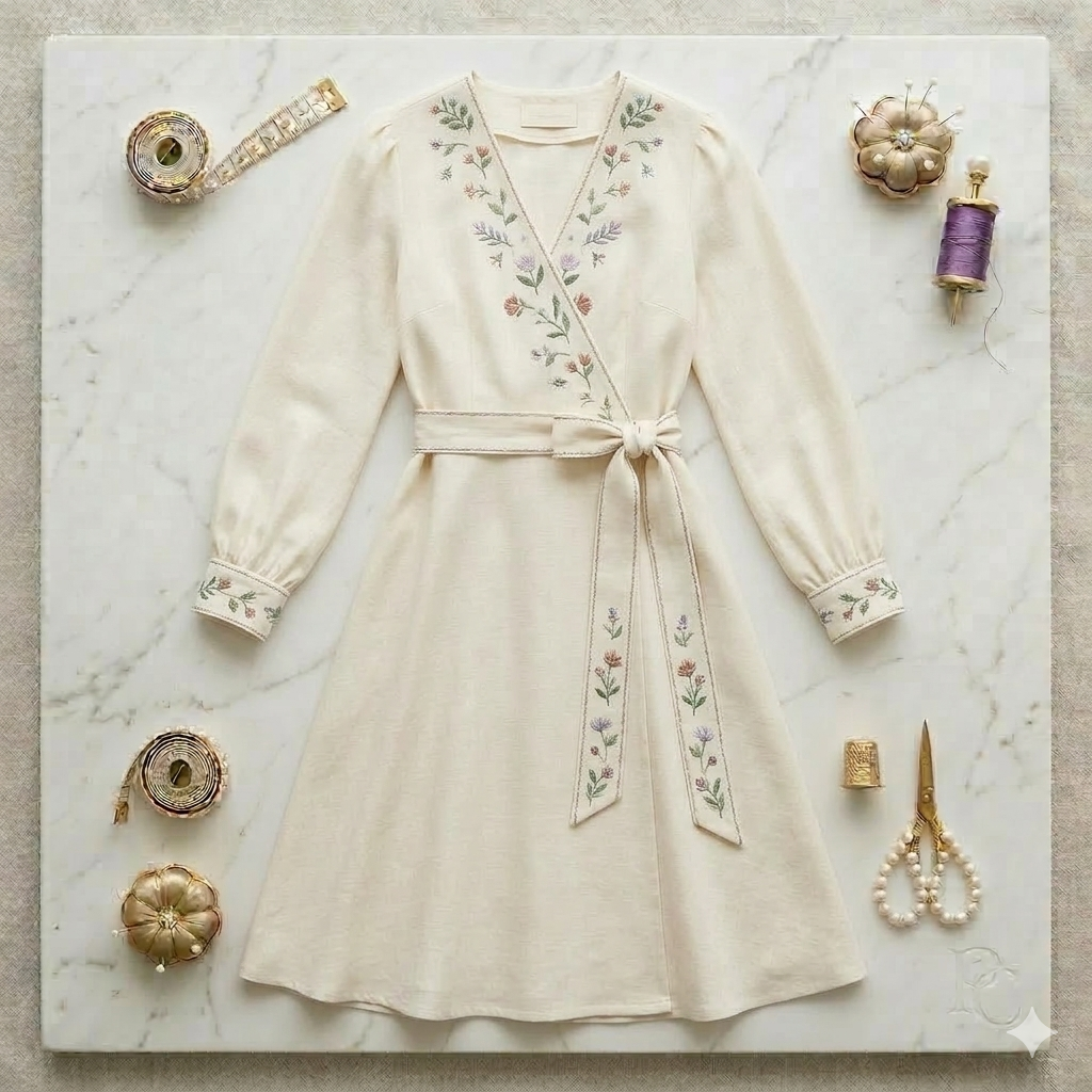 Handmade viscose wrap dress in bold floral print