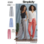 Simplicity | 8389 | Misses' Pants with Length and Width Variations and Tie Belt