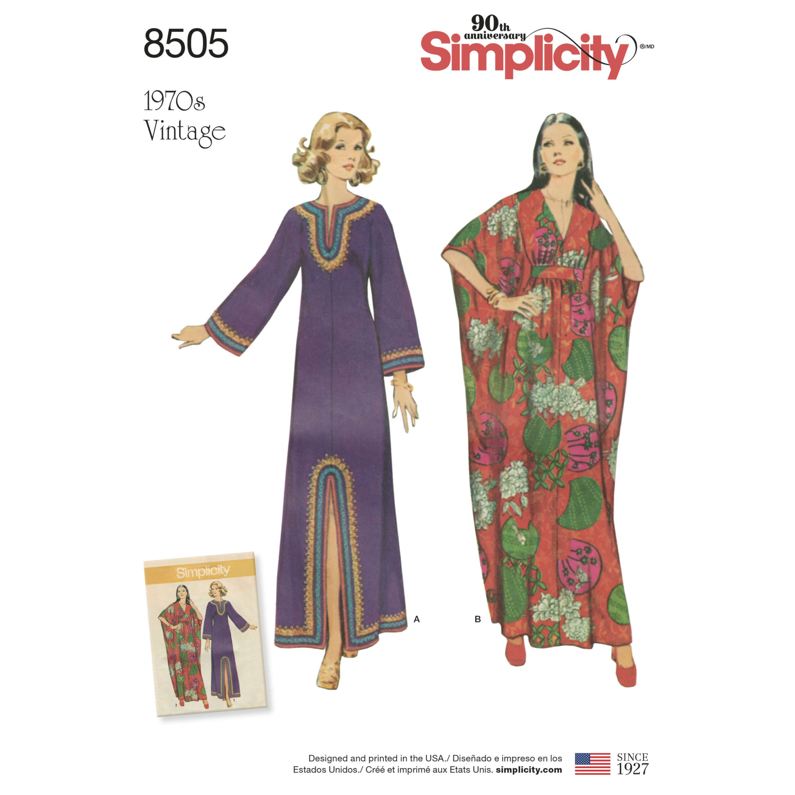 S8505_envelope_front-scaled-1.jpg Simplicity | 8505 | 1970s Misses' Vintage Caftans - Image 1