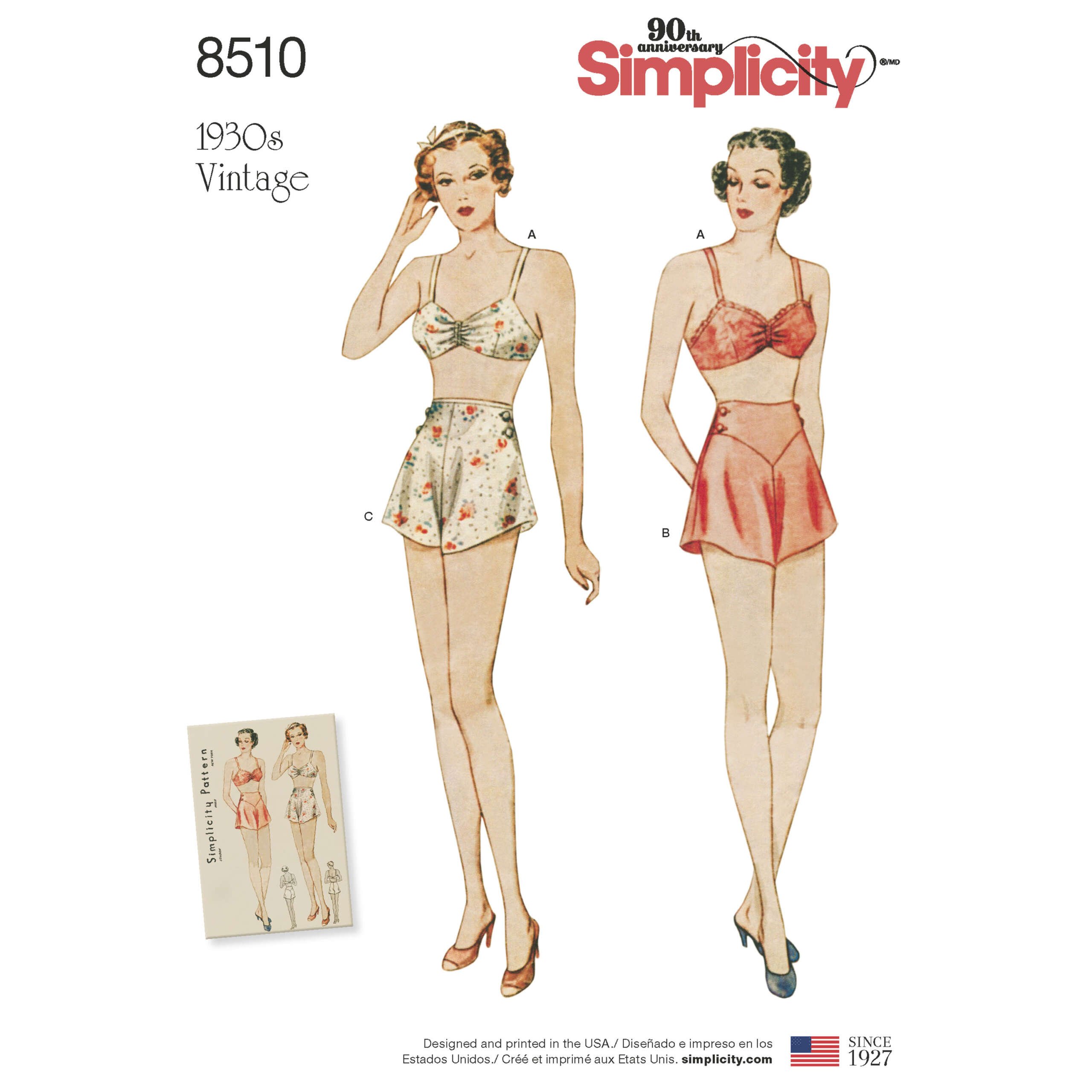 S8510_envelope_front-scaled-1.jpg Simplicity | 8510 | 1930s Misses' Vintage Brassiere and Panties - Image 1