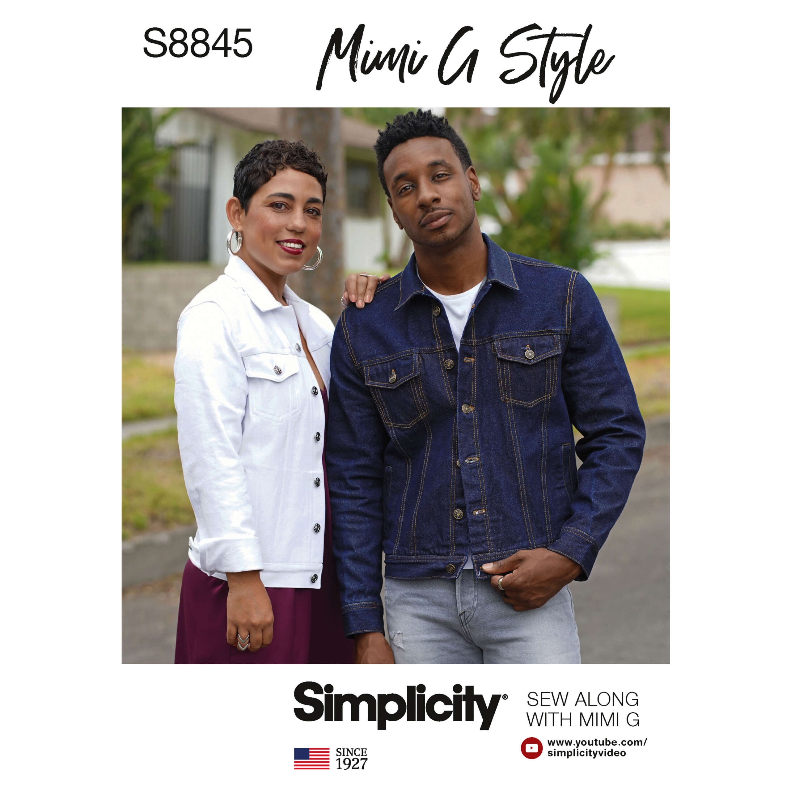 S8845_envelope_front-scaled-1.jpg Simplicity | S8845 | Mimi G Misses', Men's & Teens' Jean Jacket - Image 1