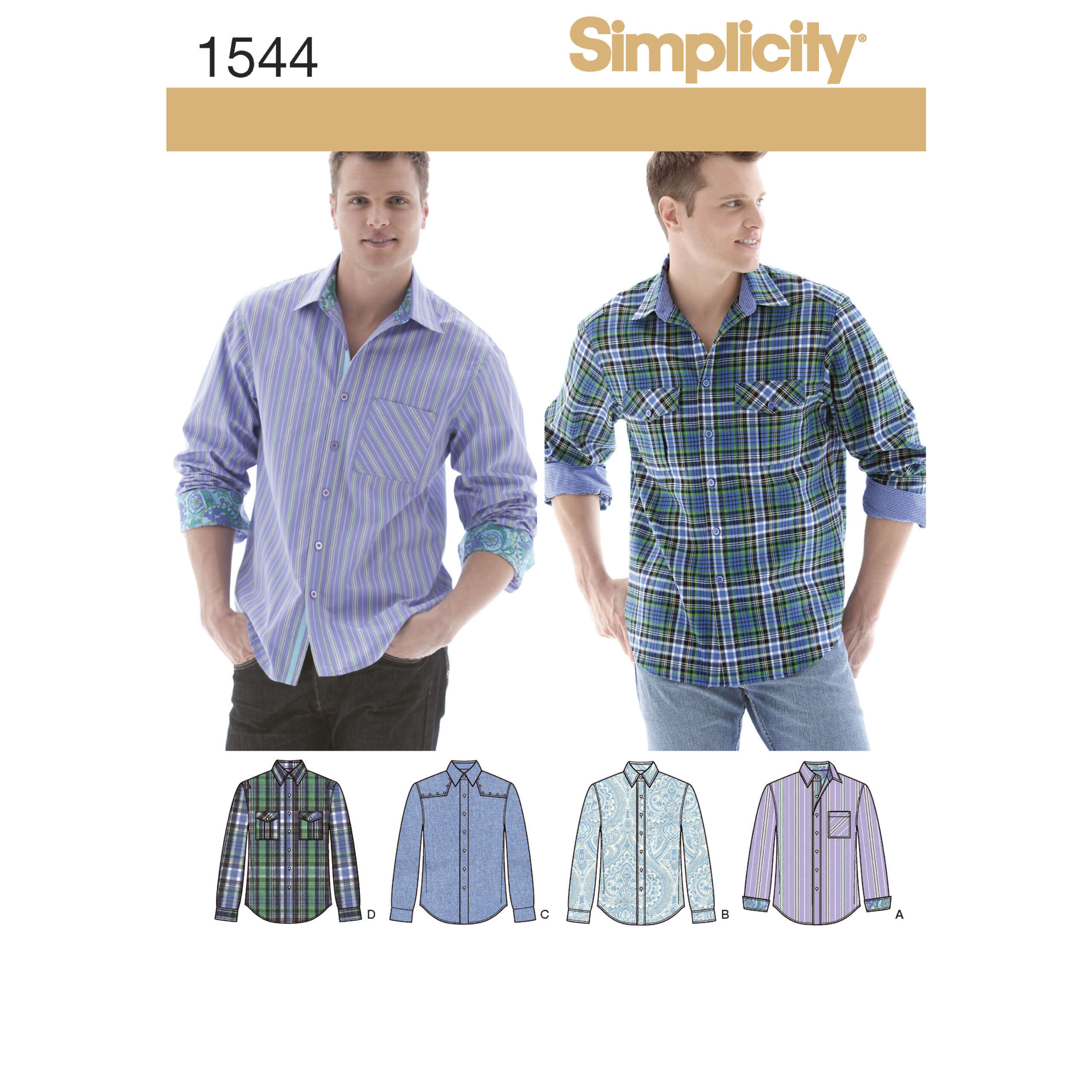 simplicity-men-pattern-1544-envelope-front-scaled-1.jpg Simplicity | 1544 | Men's Shirt with Fabric Variations - Image 1
