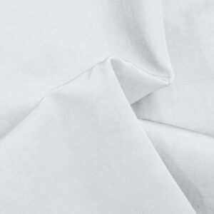 A close-up view of smooth, light gray fabric with soft folds and subtle texture, showing fine lines and gentle shadows.