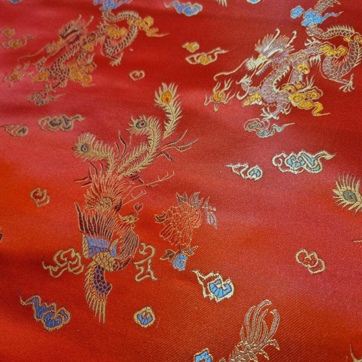 Chinese Brocade Satin Fabric | Dragon & Floral Pattern (36″ / 91cm Wide) - Image 2